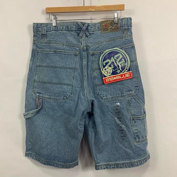 Y2K 212 Blue Graphic Denim Jorts Jean Shorts Deadstock - Picture 1 of 8